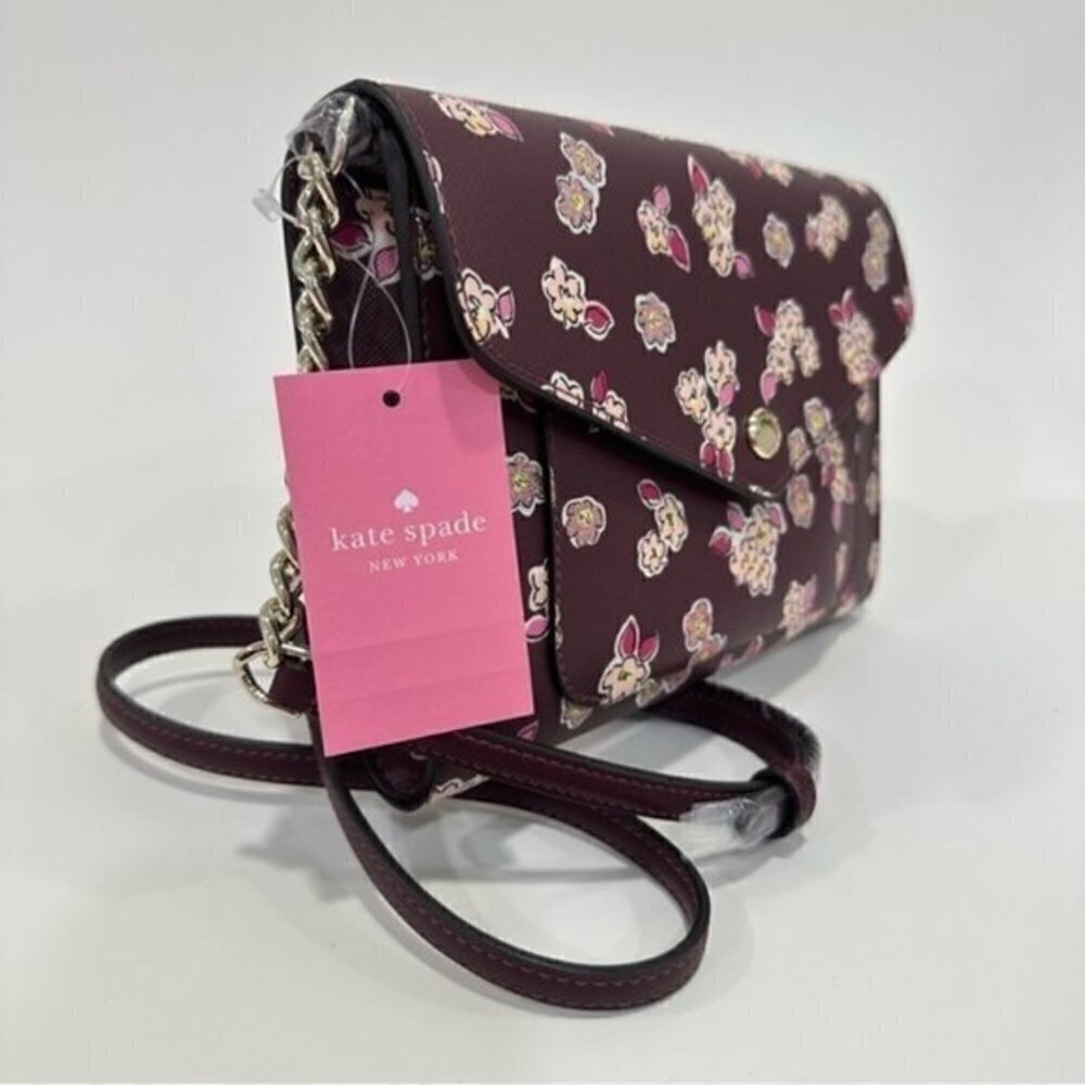 Kate Spade Tinsel Flap Crossbody Clutch Bag with Floral Print - Picture 3 of 14